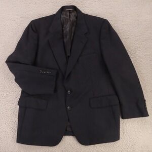 VINTAGE Hopsack Jacket L Blue 100% Wool Blazer Sport Coat Cavalier 44S‎